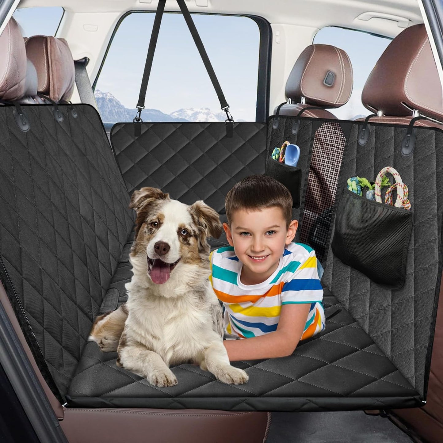 Dog Car Seat Cover for Back Seat, Waterproof Dog Car Hammock with Mesh Window, Anti-Scratch Nonslip Durable Soft Pet Dog Seat Cover for Cars Trucks and SUV Gray