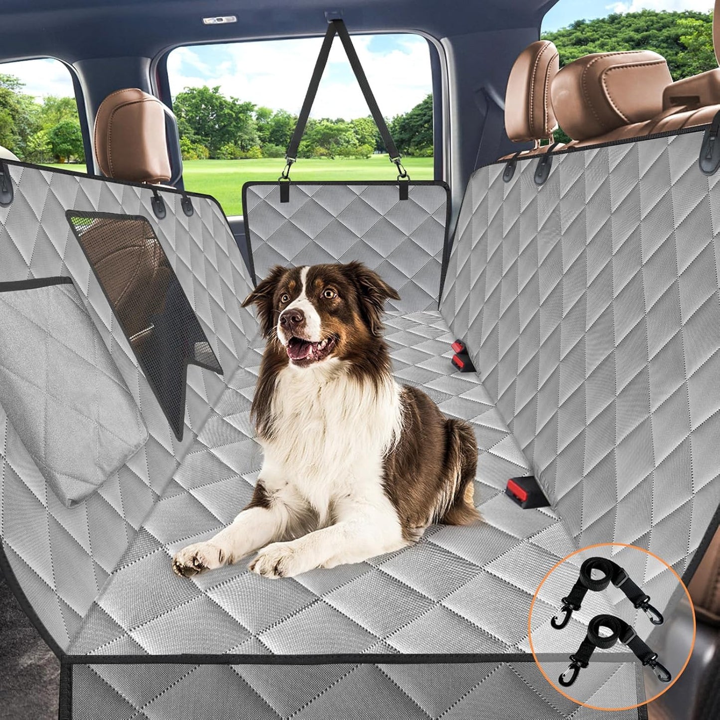 Dog Car Seat Cover for Back Seat, Waterproof Dog Car Hammock with Mesh Window, Anti-Scratch Nonslip Durable Soft Pet Dog Seat Cover for Cars Trucks and SUV Gray